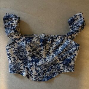Floral Blue and White Women's Top
